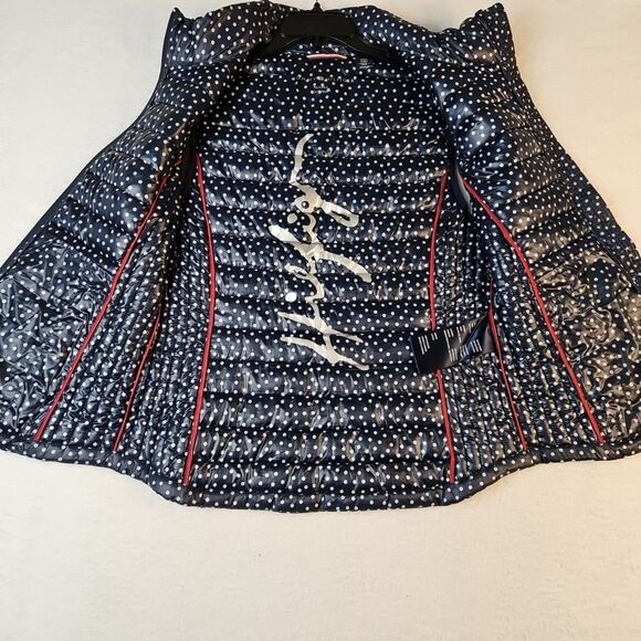Tommy Hilfiger‎ Women's Lightweight Packable Puffer Vest Size M Navy White Dots - Picture 5 of 12